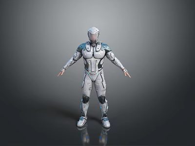 Game and Movie Character in Futuristic White and Blue Armor Design Standing Pose 3d model
