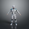 Game and Movie Character in Futuristic White and Blue Armor Design Standing Pose