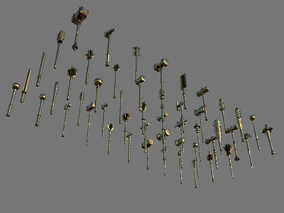 Different Types Of Metal Weapon Parts With Various Shapes And Sizes 3d model
