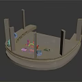 Detailed 3D Model of Circular Display Platform With Columns and Small Objects