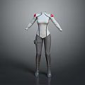 Practical Daily Wear With White Fitted Top Gray Pants And Red Shoulder Details
