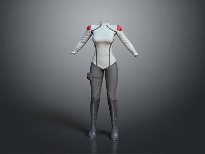 Practical Daily Wear With White Fitted Top Gray Pants And Red Shoulder Details 3d model
