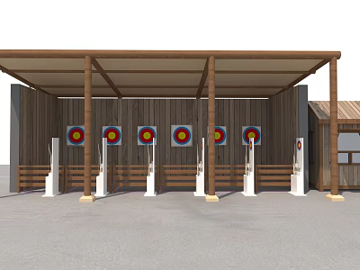 Outdoor Covered Shooting Range With Target Practice Stations And Training Area 3d model