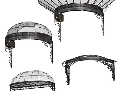 Stylish Outdoor Canopy With Decorative Iron Frame Arched Top And Elegant Design 3d model