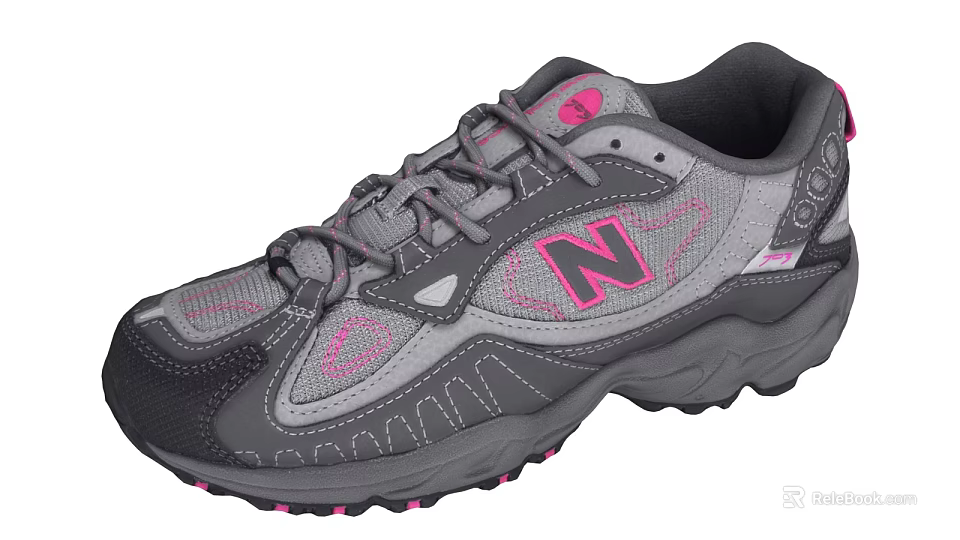 Gray And Pink Athletic Shoes With N Logo Lace Up Design And Traction Sole 3d model 