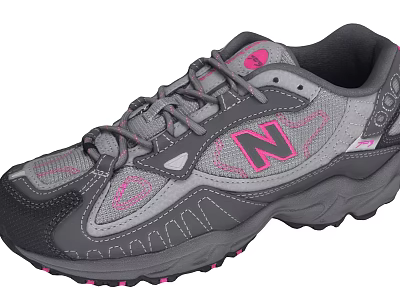 Gray And Pink Athletic Shoes With N Logo Lace Up Design And Traction Sole 3d model