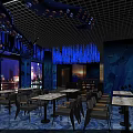 Modern Bar Interior Design With Neon Lights Grid Ceiling Art Decor And Seating 3d model