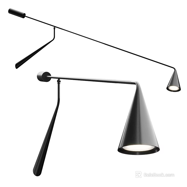 Modern Black Metal Wall Lamps With Conical Shades And Adjustable Arms 3d model 