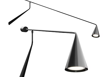Modern Black Metal Wall Lamps With Conical Shades And Adjustable Arms 3d model