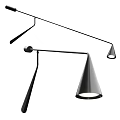 Modern Black Metal Wall Lamps With Conical Shades And Adjustable Arms