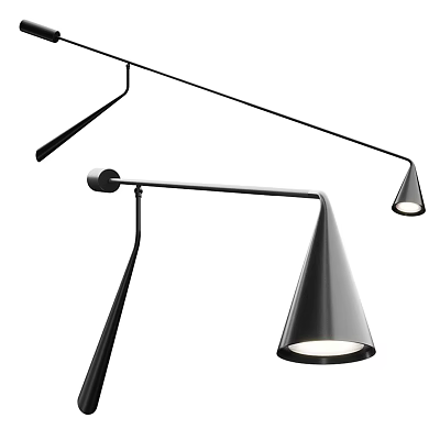 Modern Black Metal Wall Lamps With Conical Shades And Adjustable Arms 3d model