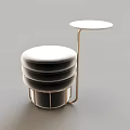 Modern Round Stool With White Cushion And Metal Frame Plus Side Table 3d model