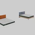 Grey Upholstered Double Bed with White Top Green Mattress and Wooden Frame
