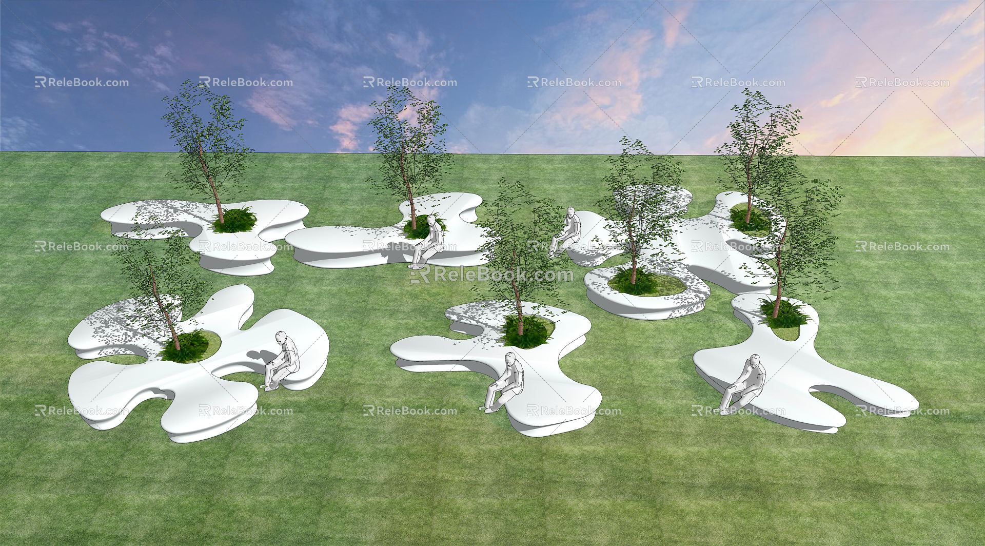 Modern Outdoor Chair Tree Pond Landscape Seat Landscape Tree Pond Flower Pond Park Structure Landscape Plant Potted Plant model