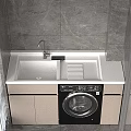 Modern Laundry Cabinet With Sink Countertop Faucet Washing Machine And Tile Wall