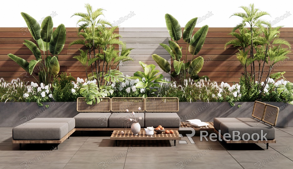 Outdoor sofa flowers and plants combination courtyard garden model