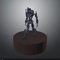 Blue Robot Model Standing On Red Circular Base Against Dark Background 3d model