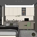 Modern Tatami Bedroom Interior Design With Tatami Bed Desk Green Chair And Storage Cabinets