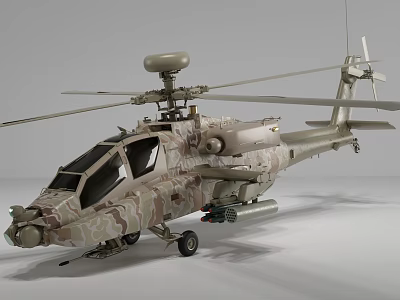 Military Attack Helicopter 3D Model With Camouflage Paint Rotors Radar And Missiles 3d model