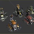 Cartoon Scene With Various Colorful Mechanical Structures And Sci Fi Creatures 3d model