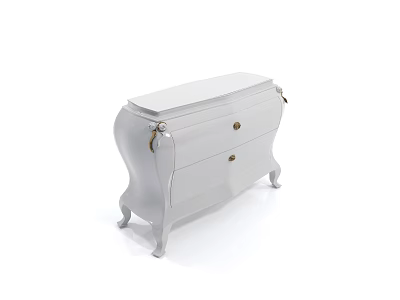 Elegant White TV Stand With Two Drawers And Decorative Legs Design 3d model