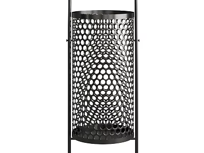 Public Facility Metal Trash Can With Perforated Mesh Design And Sturdy Stand 3d model