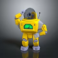 Yellow Mechanical Robot With Transparent Dome Head Green Digital Display And Gray Joint Parts