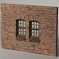 Vintage Red Brick Building Exterior Wall With Two Arched Windows