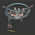 Mechanical Creature With Multiple Legs Blue Ring Orange Gear And Gray Parts