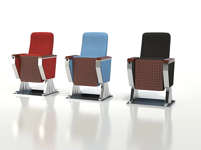 Modern Theater Seats in Red Blue Black with Metal Frames and Brown Backrests 3d model