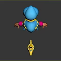 Vibrant Animated Game Character With Blue Hair Pink Outfit Jeweled Accessories And Yellow Magic Lamp