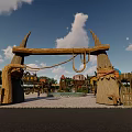 Outdoor Children's Playground With Play Structures Sandpit Green Grass And Aerial View