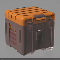 Durable Equipment Storage Case With Orange Top Brown Body Red Stripes Signs And Barcode