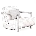 Beige Fabric Accent Chair With Brown Leather Backrest Dark Wooden Armrests And White Cushion