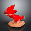 3D Character Model Of Red Dragon Creature With Horns Sharp Claws And Stone Base