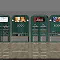 Modern Arched Display Shelves With Green Striped Backdrop Multiple Layers Product Display And Bottom Drawers