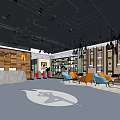 Fitness Center Interior Design With Wooden Wall Reception Colorful Chairs And Yoga Logo