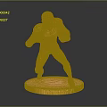 Golden Football Player Decorative Statue With Dynamic Pose On Circular Base 3d model