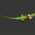 3D Cartoon Dinosaur Character With Green Body Red Crest And Big Eyes