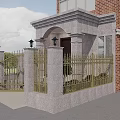 Elegant Entrance Gate Featuring Stone Structure Brown Door Golden Iron Fence Steps And Black Lanterns