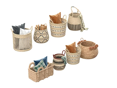 Woven Storage Baskets With Handles Various Decorative Designs For Home Organizing 3d model