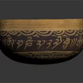 Intricate Carved Sculpture Bowl With Gold And Black Ornate Patterns And Traditional Designs