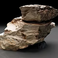 Natural Stacked Stone Sculpture With Rough Surface Texture And Black Base