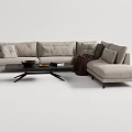 Light Gray Sectional Sofa with Multiple Cushions Brown Blanket and Black Coffee Table Modern Interior 3d model