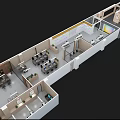 Modern Office Floor Plan With Multiple Rooms Corridors Windows And Workstations 3d model