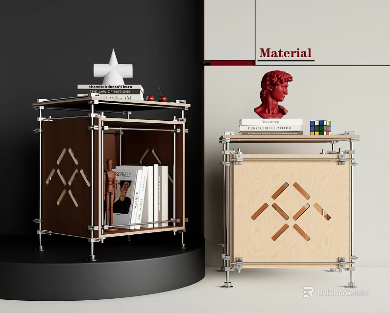 Modern Side Table With Metal Frame Wooden Panel And Geometric Cutouts For Living Room 3d model 