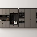 Modern Gray Shoe Cabinet With Multiple Storage Compartments And Hanging Space 3d model