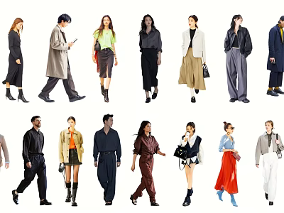 Multiple People Showcasing Diverse Modern Fashion Outfits With Stylish Poses 3d model