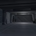 Industrial Long Passage Interior With Concrete Walls Metal Vents And Ceiling Lighting