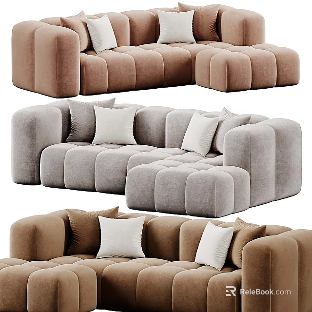 Modern Modular Sofa Designs With Soft Fabric And White Decorative Pillows 3d model